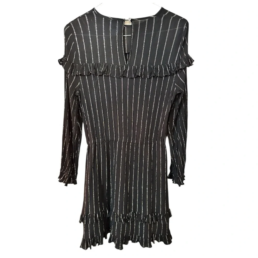 CeCe Womens Black Glitter Pinstripe Long Sleeve Short Shift Party Dress Size M
